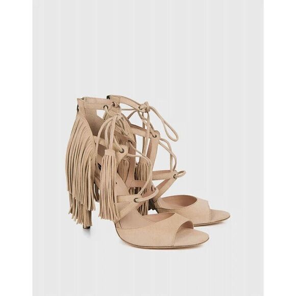 MARISSA WEBB Raina Tassel Lace-Up Tan Heels size EU 38 - Picture 1 of 10